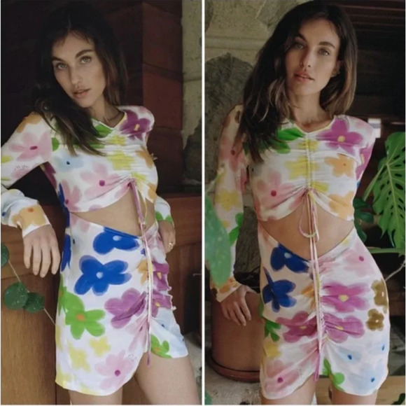 NWOT With Jean Hermana Viola Tricolor Long Sleeve Open Front Mini Dress XS - Picture 3 of 11